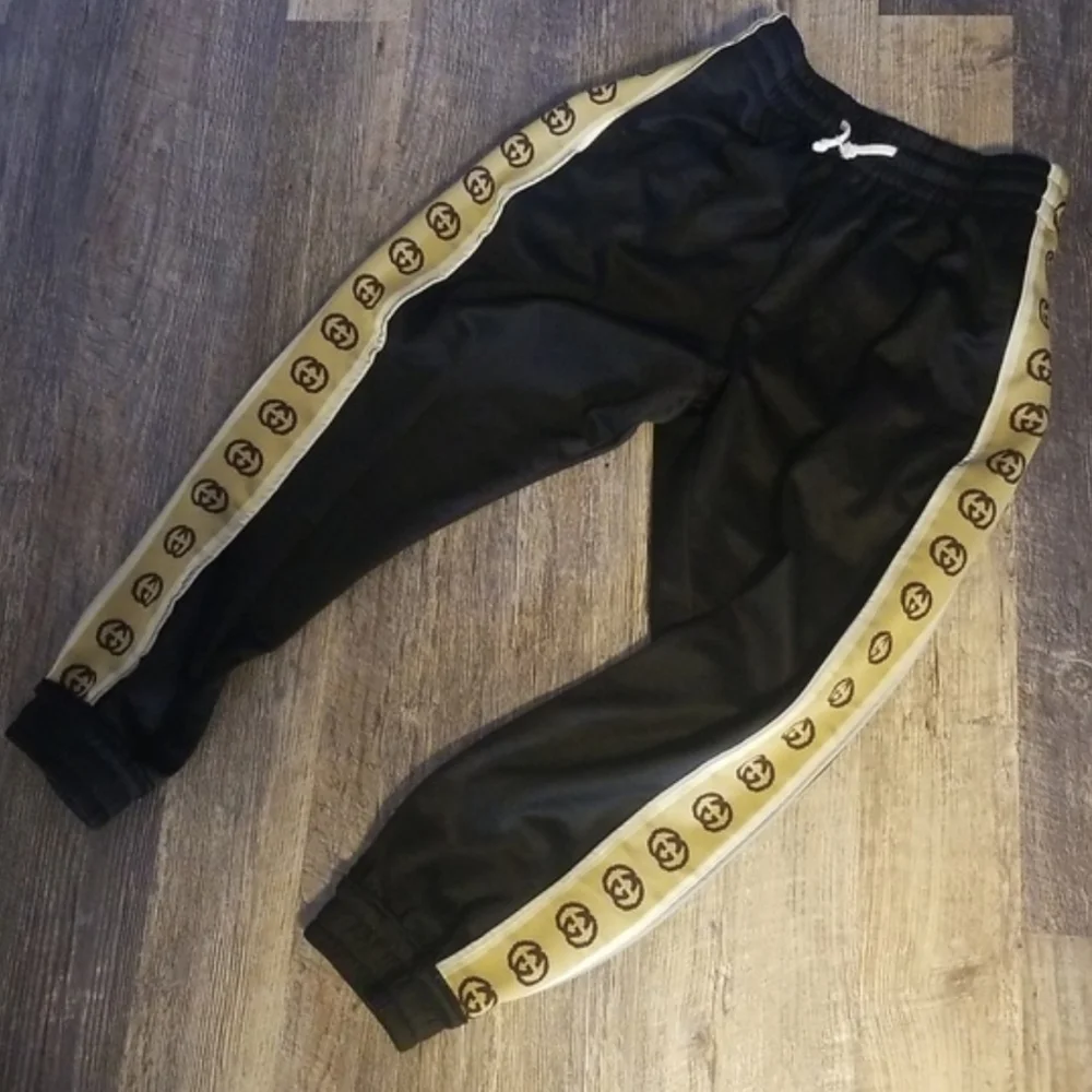 Gucci GG Small Monogram Legs Black Tan Reflective Trim Track Suit Jogger Bottoms - Picture 2 of 12